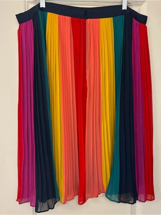 J.CREW Sunburst Pleated Midi in Rainbow Colorblock Stripe A-line Skirt Size 18 - Picture 4 of 9